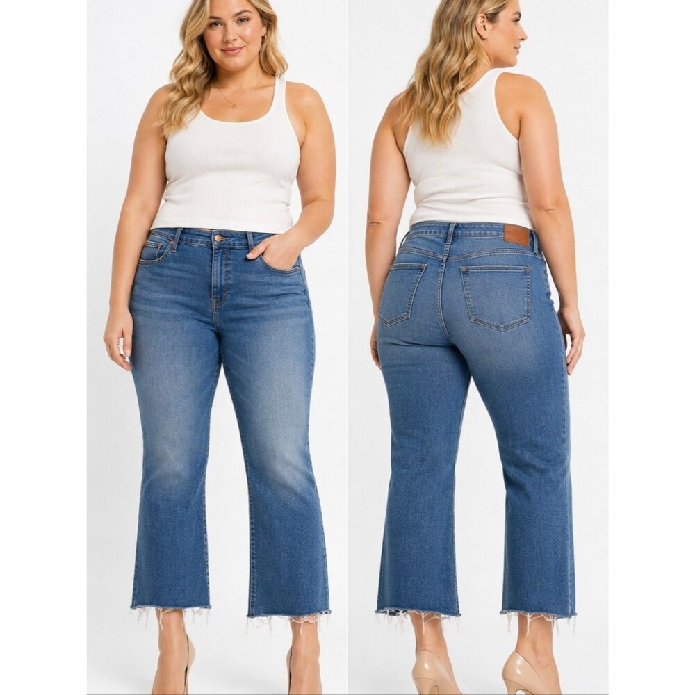 Madewell Slim High Waist Demi-Boot Ankle Crop Jeans Women Blue Size 34 Raw Hem